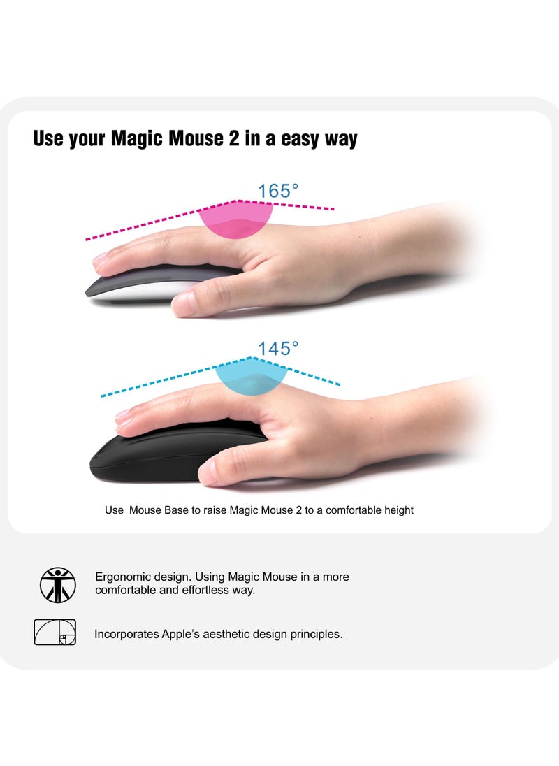 Mouse 2 Grip with Wireless Charging Support - Ergonomic Grip and Mouse Base, Fast Wireless Charging, Adjustable Height, Smart Charging for Apple Magic Mouse 2, Perfect for MacBook Users (Black)