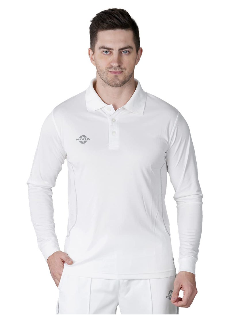 Full Sleeves Cricket Jersey for Men | Polyster T-shirt | Cricket Kit | Cricket T-shirt for Men | White Jersey | Size: XL