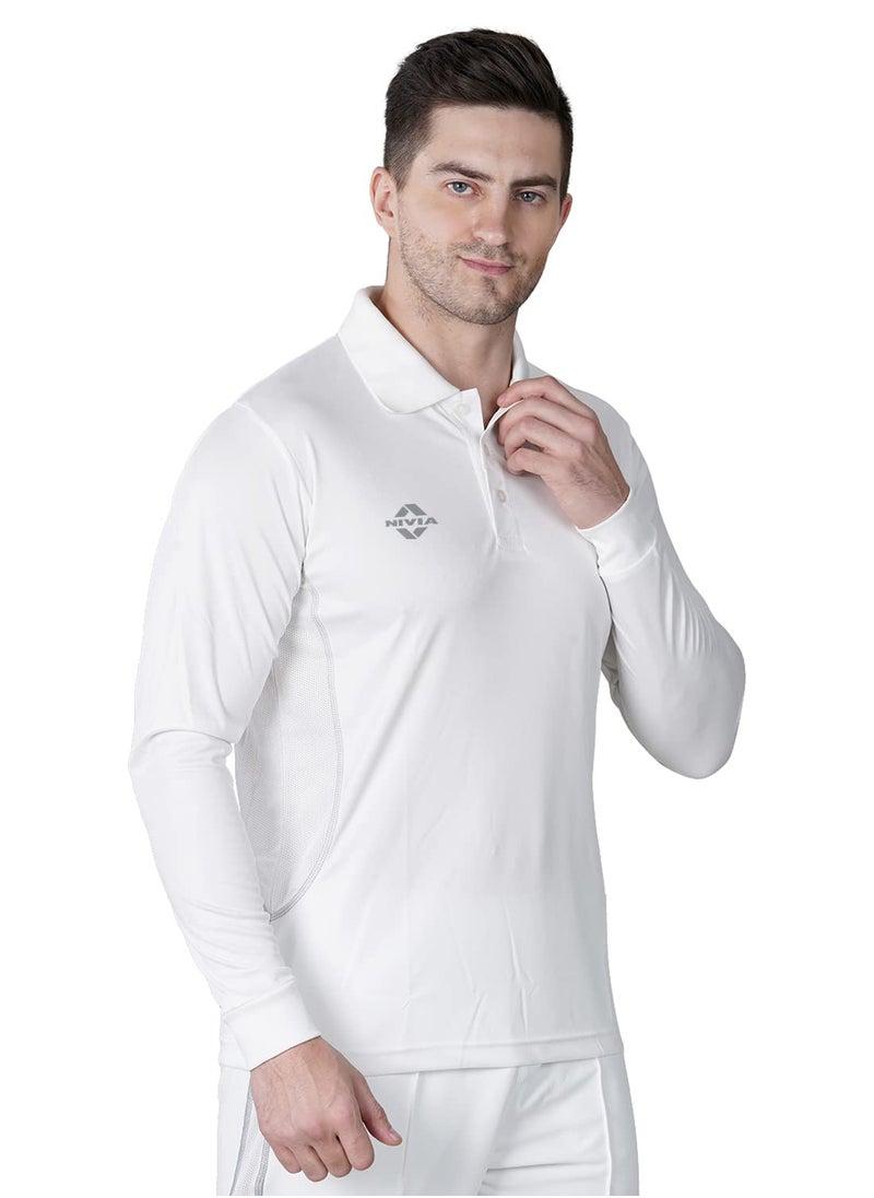 Full Sleeves Cricket Jersey for Men | Polyster T-shirt | Cricket Kit | Cricket T-shirt for Men | White Jersey | Size: XL