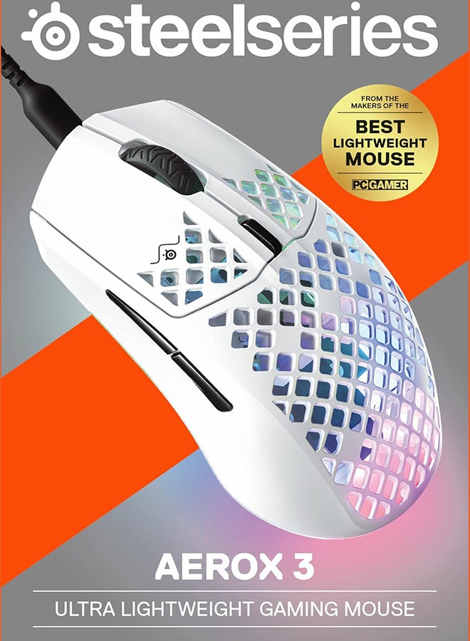 Steelseries Aerox 3 Snow (2022) - Super Light Gaming Mouse - 8,500 Cpi Truemove Core Optical Sensor - Ultra-Lightweight 59G Water Resistant Design