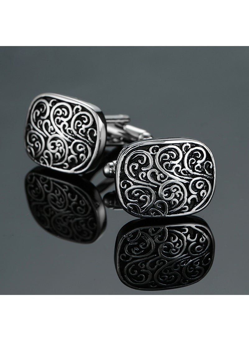 1 x 5 pcs Vintage Enamel Cube Cufflinks for Men Silver retro pattern