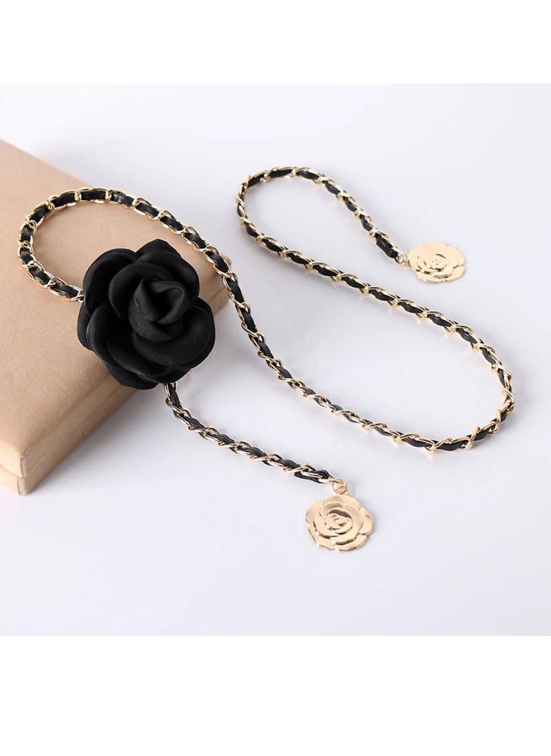 1 x 5 pcs Chic Camellia Flower Dress Belt Chain Black