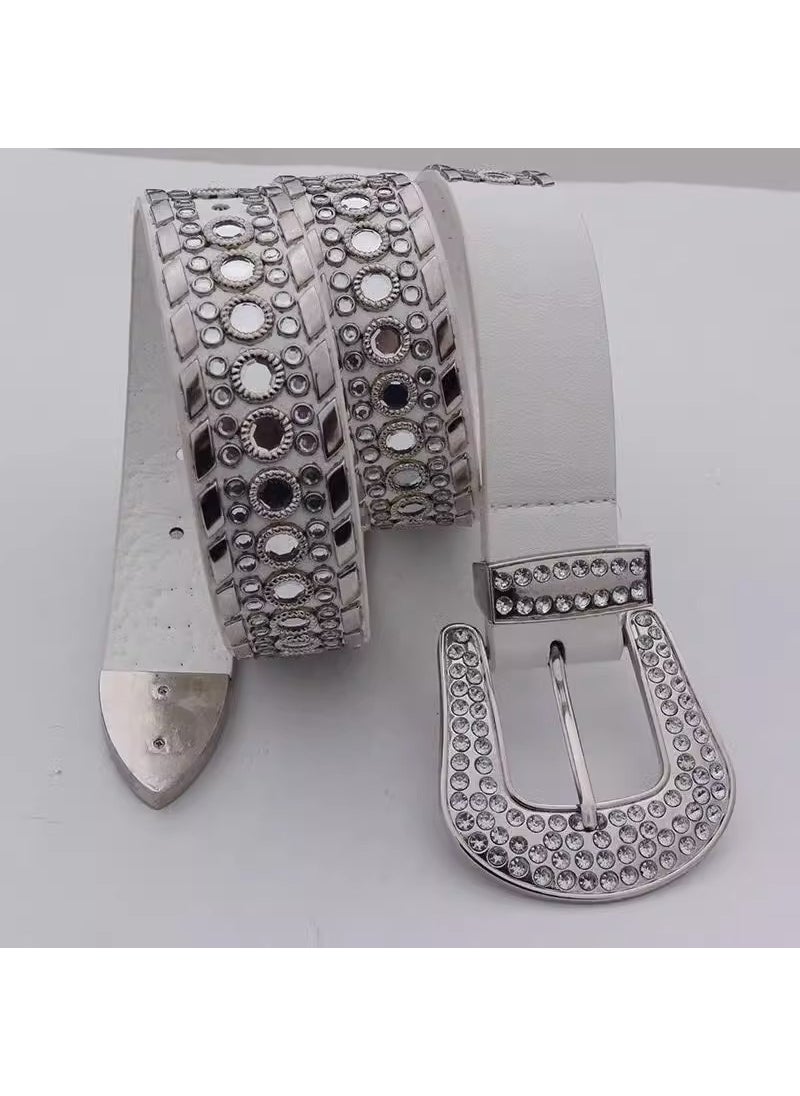 1 x 5 pcs Y2K Rhinestone Studded Fashion Belt White White