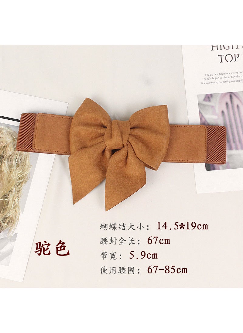 1 x 5 pcs Velvet Elastic Waistband Dress Belt with Bow CAMEL