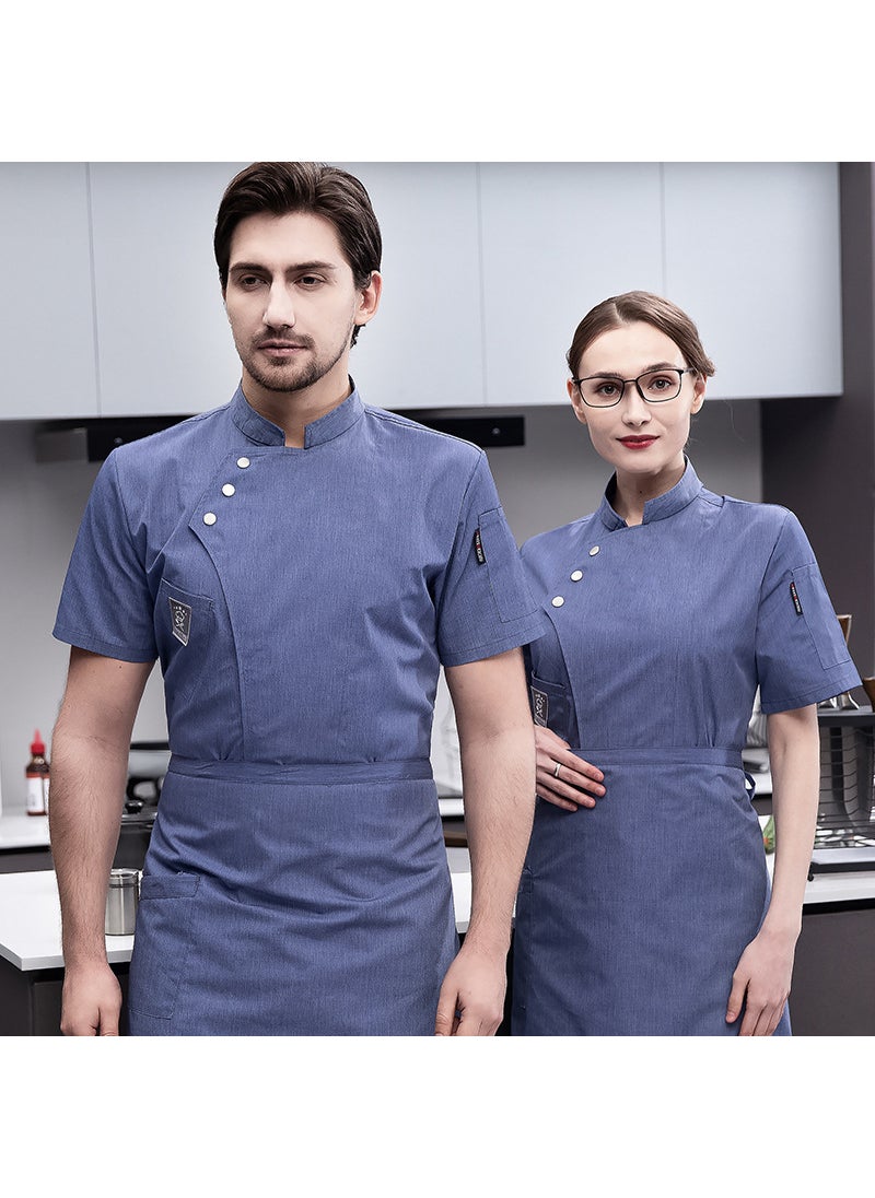 1 x 5 pcs Summer Mens Breathable Chef Uniform Set Light Blue Single Top