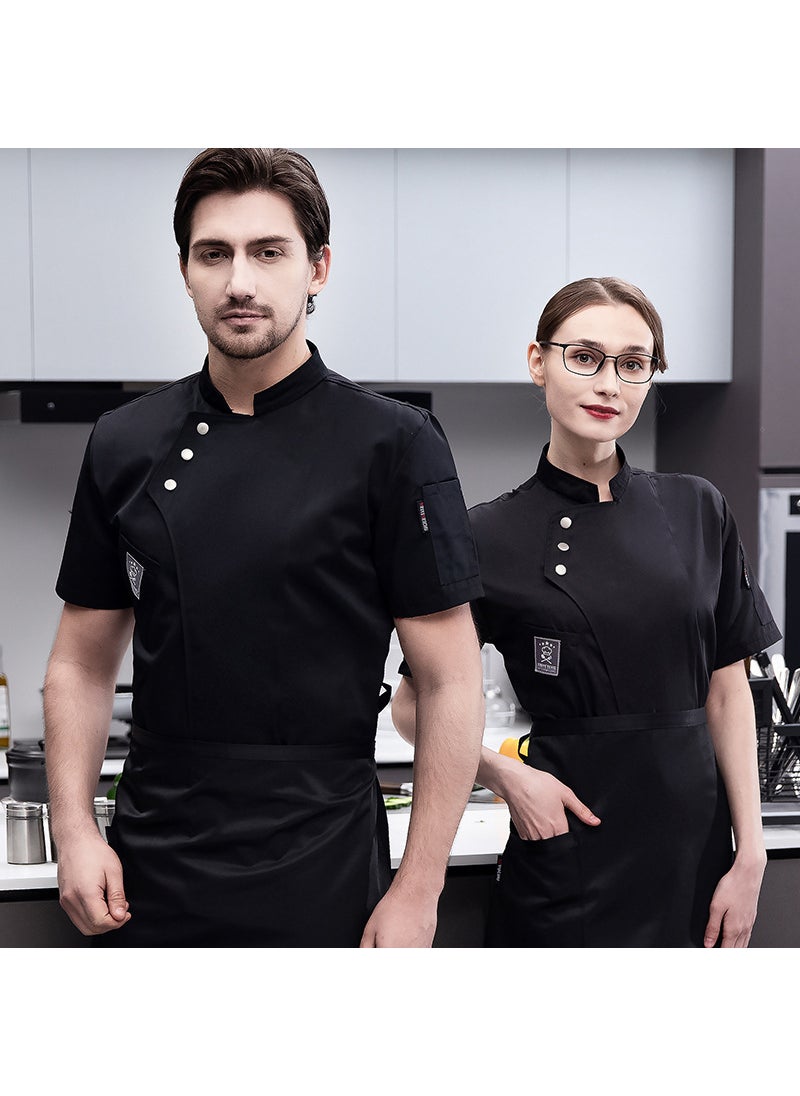 1 x 5 pcs Summer Mens Breathable Chef Uniform Set Black single top