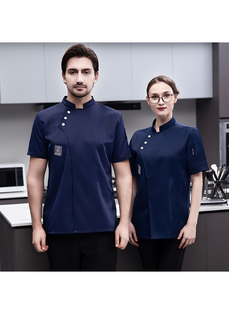 1 x 5 pcs Summer Mens Breathable Chef Uniform Set Dark blue single top