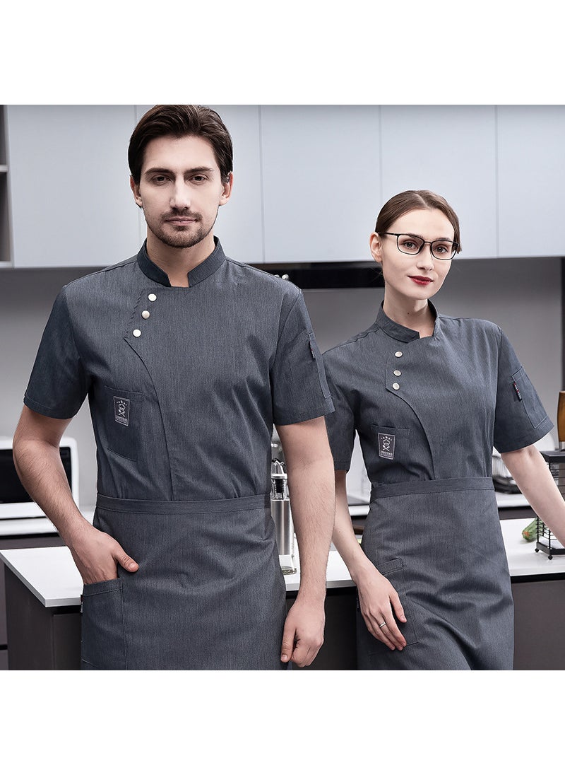 1 x 5 pcs Summer Mens Breathable Chef Uniform Set Gray single top