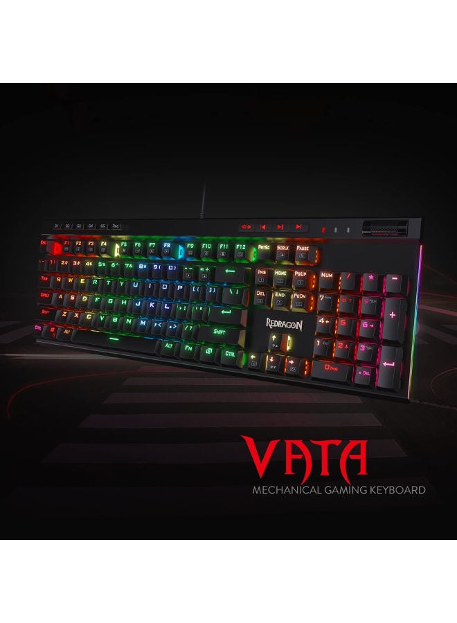 Redragon K580 VATA US layout RGB LED Backlit Mechanical Gaming Keyboard, Blue Switches, 104 Keys Anti-ghosting Macro Keys & Dedicated Media Controls, Onboard Macro Recording