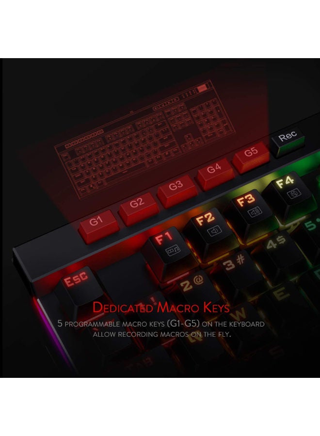 Redragon K580 VATA US layout RGB LED Backlit Mechanical Gaming Keyboard, Blue Switches, 104 Keys Anti-ghosting Macro Keys & Dedicated Media Controls, Onboard Macro Recording