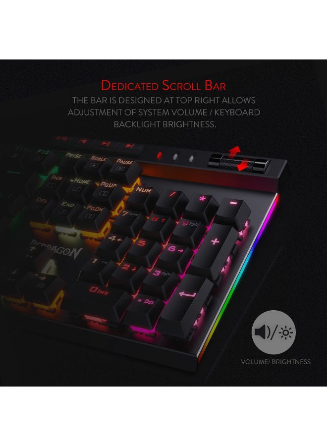 Redragon K580 VATA US layout RGB LED Backlit Mechanical Gaming Keyboard, Blue Switches, 104 Keys Anti-ghosting Macro Keys & Dedicated Media Controls, Onboard Macro Recording