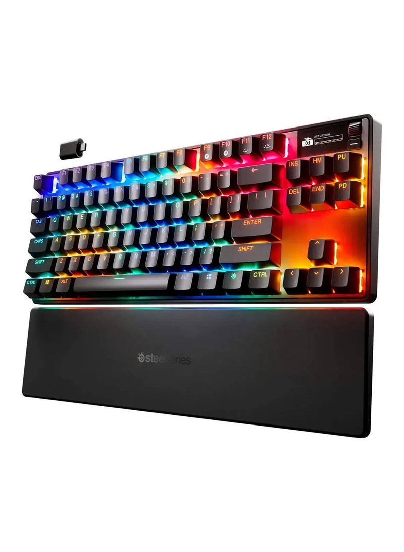 Apex Pro TKL Gen 3 Wireless Mechanical Gaming Keyboard, OmniPoint 3.0 Adjustable HyperMagnetic Switches, 0.7ms Response Time, Double-Shot PBT Keycaps, 37.5 hrs Battery Life (Wireless), 5 Custom Profiles, Per-Key RGB Lighting, OLED Smart Display, US English Layout, Wireless & Bluetooth Connectivity, Black | 64871