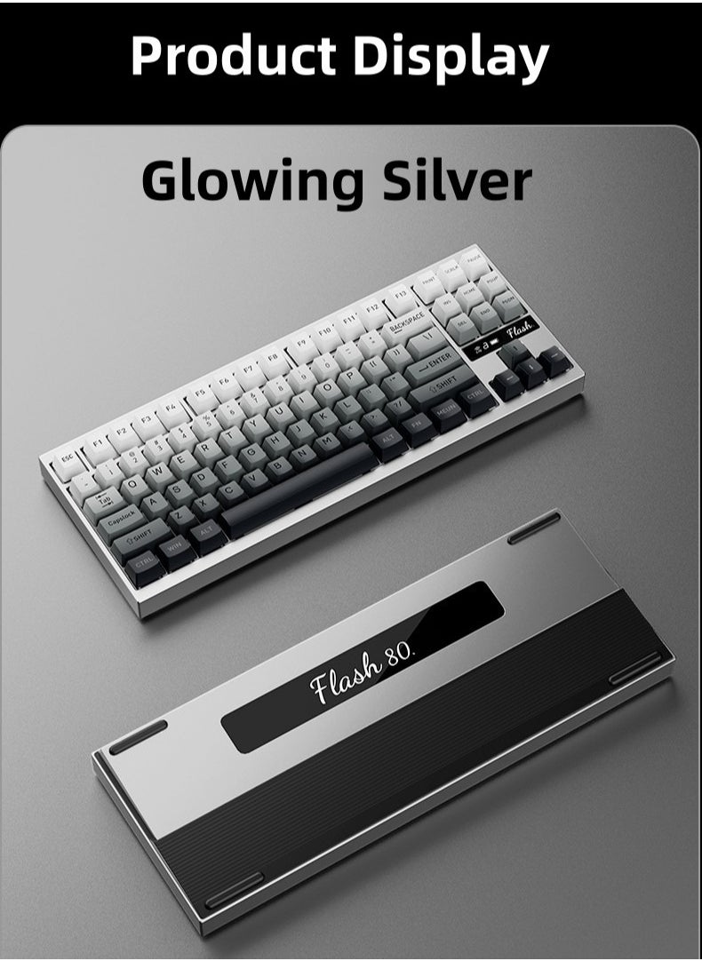 Flash 80 Gaming Mechanical Keyboard - 88 Keys, CNC Aluminum Base, Three Modes (Wired, 2.4G, Bluetooth), Gasket Structure, KTT White Switch, RGB Backlit with Status Display, Quick Swap Design, QMK-VIA Support, Stunning Quartz Glass Weight