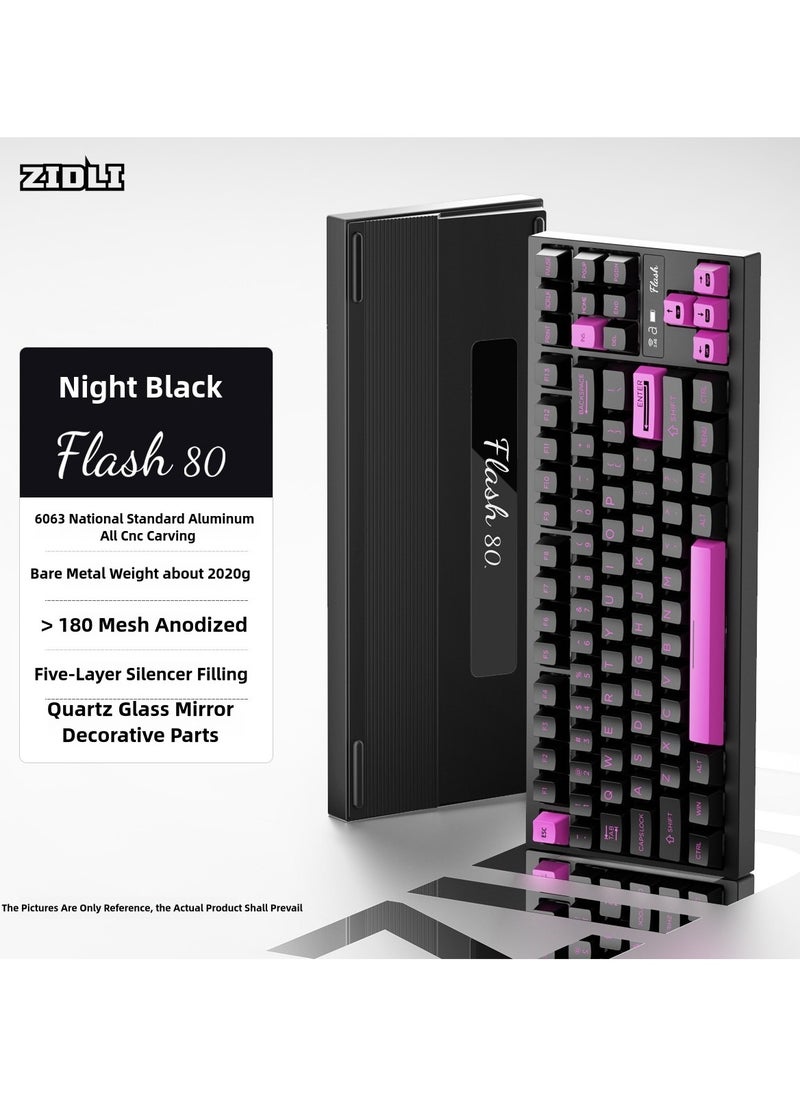 Flash 80 Gaming Mechanical Keyboard - 88 Keys, CNC Aluminum Base, Three Modes (Wired, 2.4G, Bluetooth), Gasket Structure, KTT Yellow/White Switch, RGB Backlit with Status Display, Quick Swap Design, QMK-VIA Support, Stunning Quartz Glass Weight