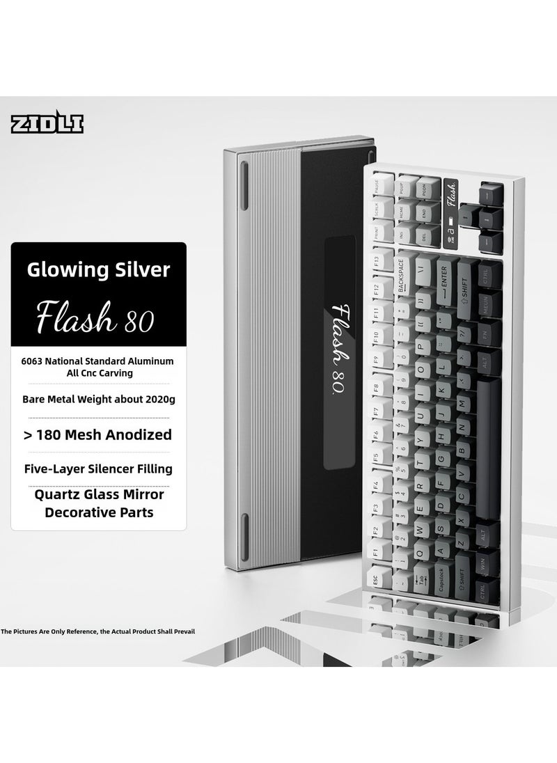 Flash 80 Gaming Mechanical Keyboard - 88 Keys, CNC Aluminum Base, Three Modes (Wired, 2.4G, Bluetooth), Gasket Structure, KTT Yellow/White Switch, RGB Backlit with Status Display, Quick Swap Design, QMK-VIA Support, Stunning Quartz Glass Weight