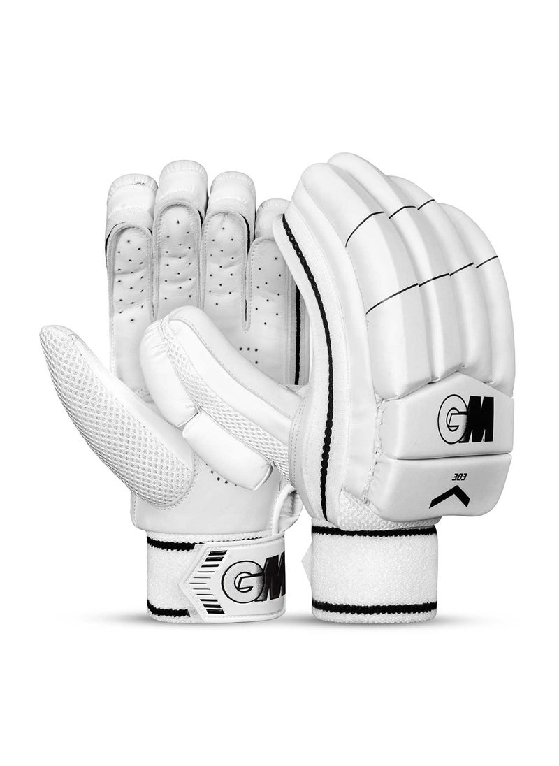 303 Cricket Batting Glove (Colour: White, Size: Boys) | Closure Type: Hook and Loop | For Right-Hand batsman | Cricket Batting Glove for Protection | Ergonomically Designed