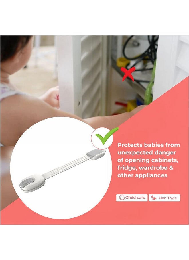 4 Piece Safety Lock For Cabinet, Drawer, Fridge, Toilet, Sliding Gate, Drawers And Appliances With Strong Tape For Kids Protection (Grey)