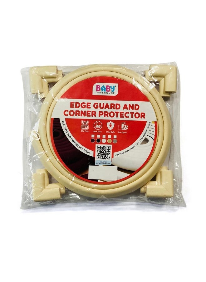 Edge Guard And Corner Protector - Extra Long 19Ft (16.5Ft Edge + 8 Pre-Taped Corner Guards) And Giraffe Shape Door Stopper (Beige Color) For Baby Proofing & Child Safety