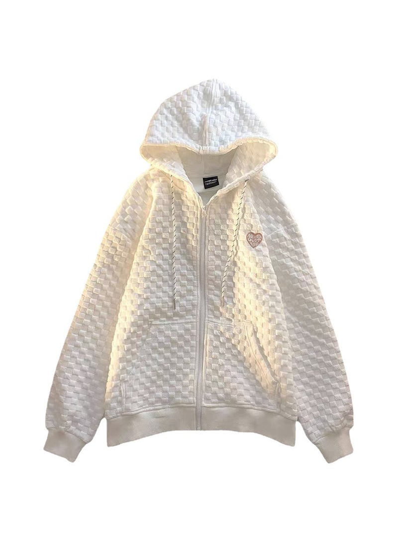 1 x 5 pcs 2024 Womens Waffle Hooded Jacket Autumn Zip-up Cardigan Grey