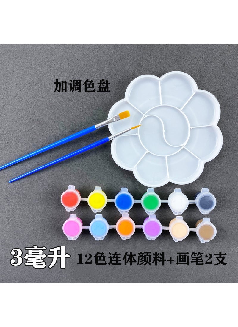 Mini Ceramic Doll DIY Painting Kit 12 color acrylic pigment +2 pens + small plum plate