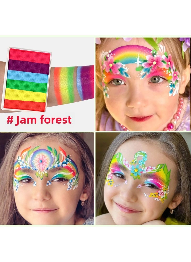 50g 6-Color Rainbow Paint Strips, Washable Body and Face Art Kit 22#-Jam Forest (short and wide)