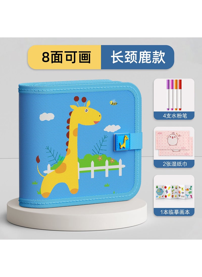 Kids Portable Doodle Board Erasable Drawing Book Giraffe [8 sides can draw 4 water chalk wet tissue]]