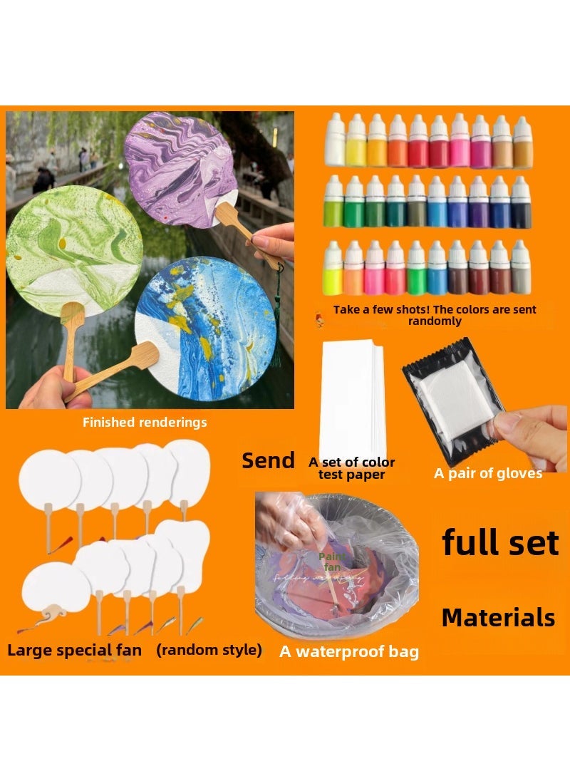 1 x 5 pcs Marbling Paint Fan Kit 5ml Bookmark Pigment 3 fans 3 color paint [full package]]