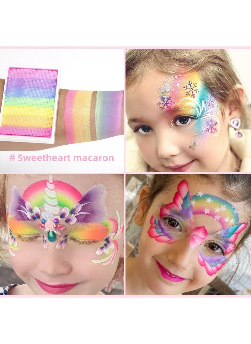 50g 6-Color Rainbow Paint Strips, Washable Body and Face Art Kit 35# sweetheart macaroon (short and wide)