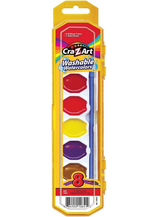 Washable Watercolors With Brush 8 Colors 1 Tray (10651)