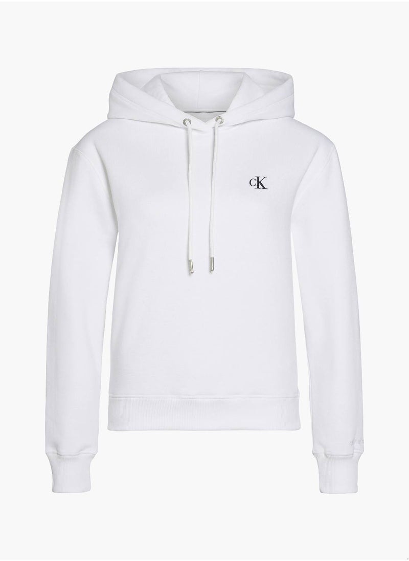 Women's Ck Embroidery Hoodie - Cotton Blend, White