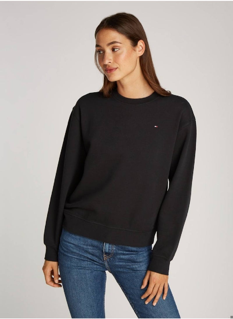 Women's Flag Sweatshirt - Cotton, Black