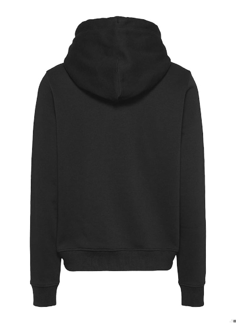 Women's Regular Fit Linear Hoodie , Black - Cotton