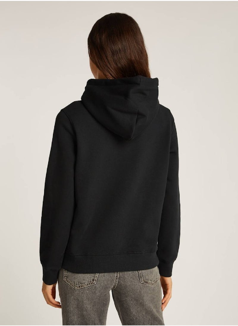 Women's Regular Fit Linear Hoodie , Black - Cotton