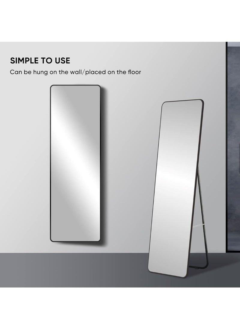 Aluminum Alloy Frame Floor Mirror With Stand Black 155 x 45 cm