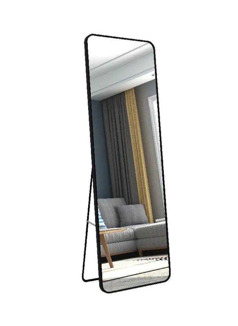 Aluminum Alloy Frame Floor Mirror With Stand Black 155 x 45 cm