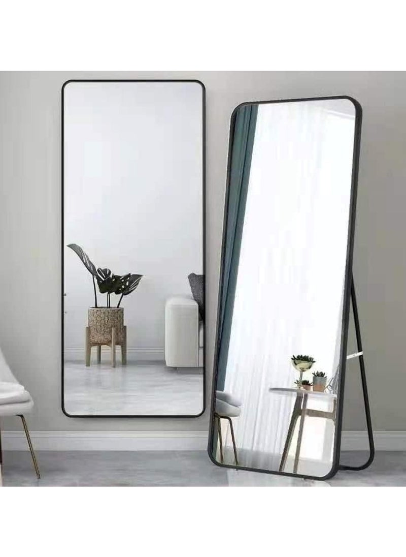 Aluminum Alloy Frame Floor Mirror With Stand Black 155 x 45 cm