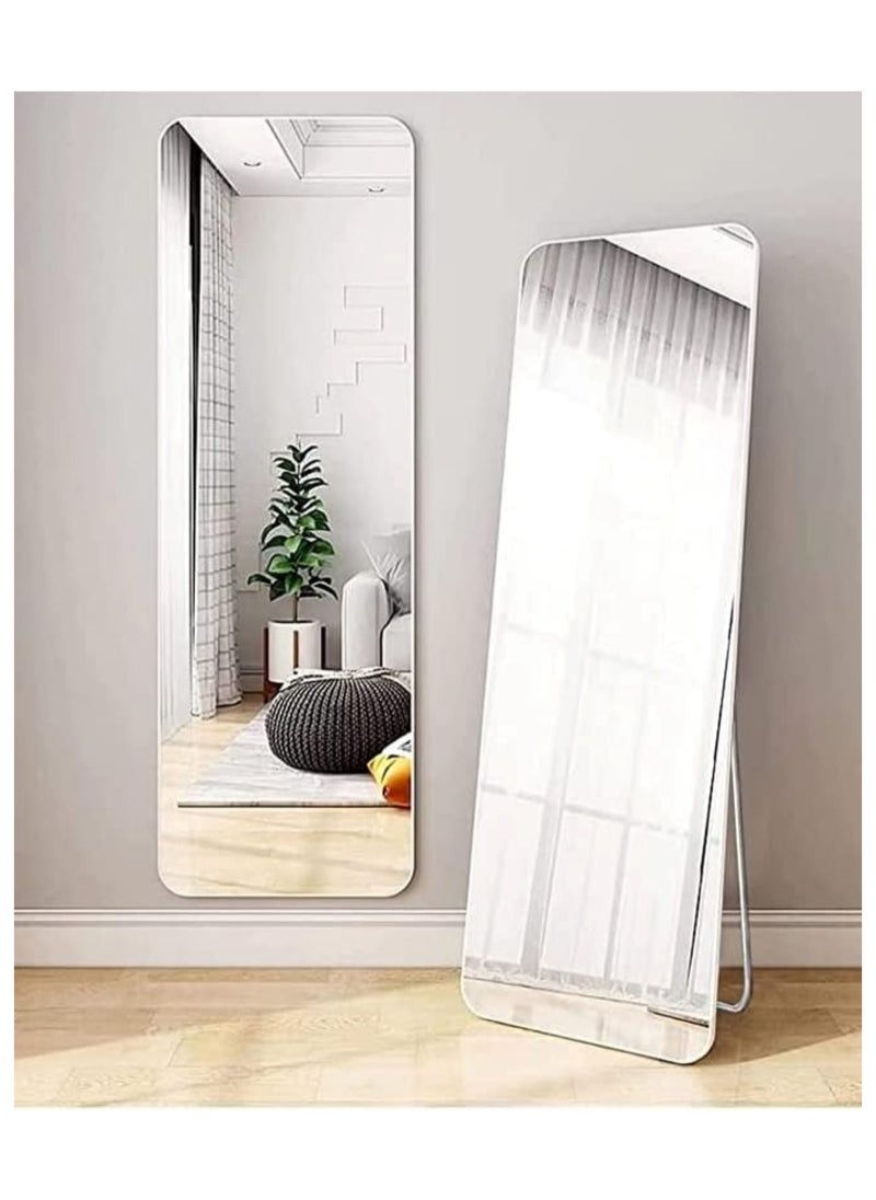 Aluminum Alloy Frame Floor Mirror With Stand White 155 x 45 cm