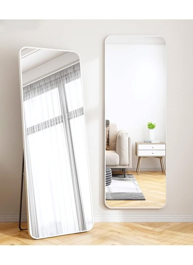 Aluminum Alloy Frame Floor Mirror With Stand White 155 x 45 cm