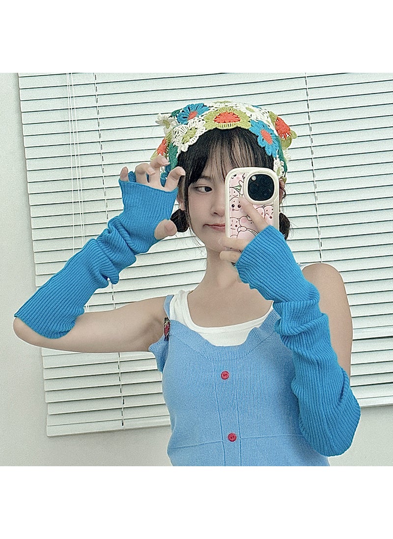 1 x 5 pcs Knit Arm Sleeves Summer Hip-Hop Protectors Lake water Blue