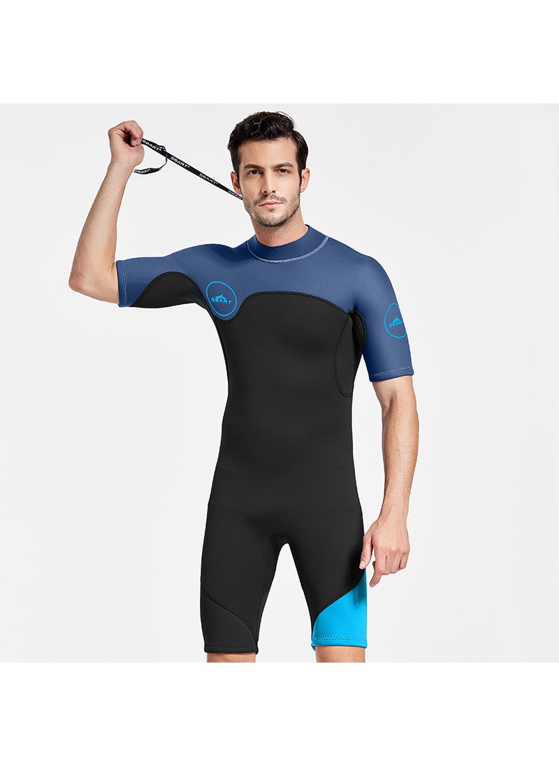 1 x 5 pcs 2mm Mens Short-Sleeve Wetsuit for Warmth 1496 dark blue black water orchid