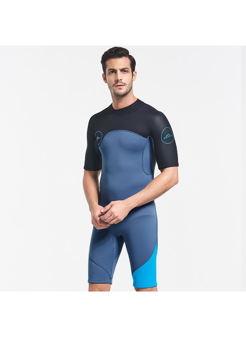 1 x 5 pcs 2mm Mens Short-Sleeve Wetsuit for Warmth 1389 blue spell black spell water Blue