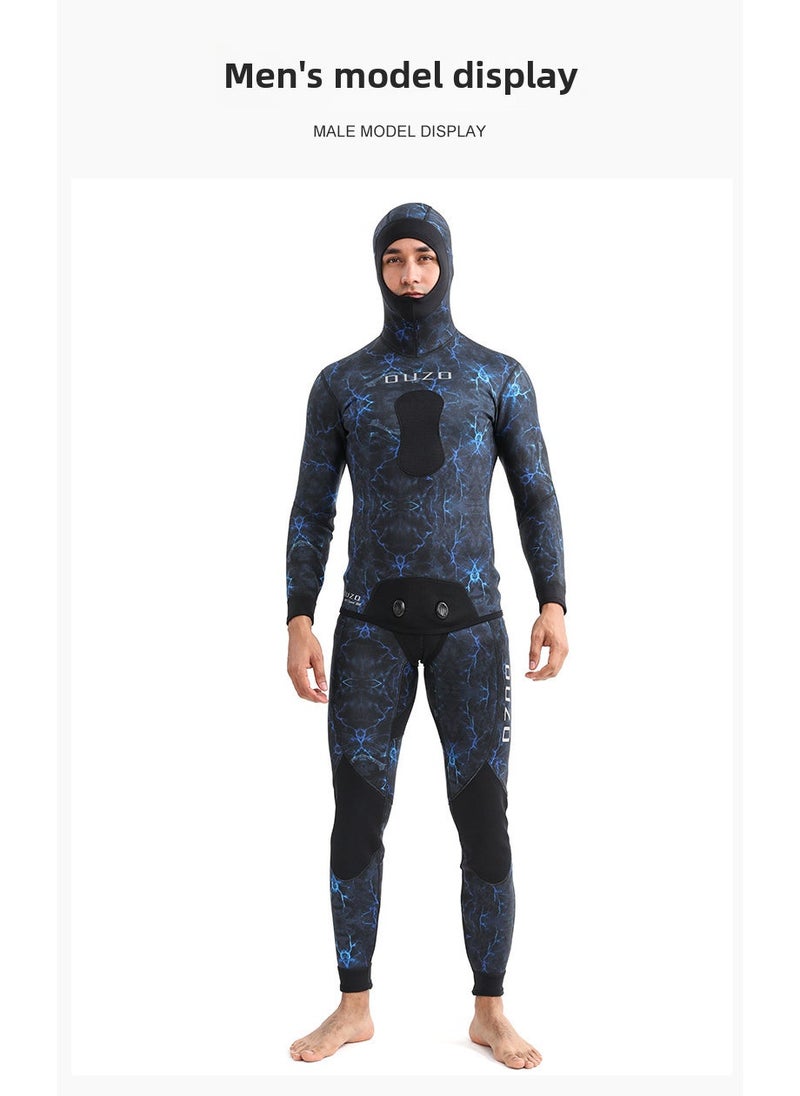 1.5mm Split Hooded Wetsuit for Men Camouflage Blue BCM2026-L