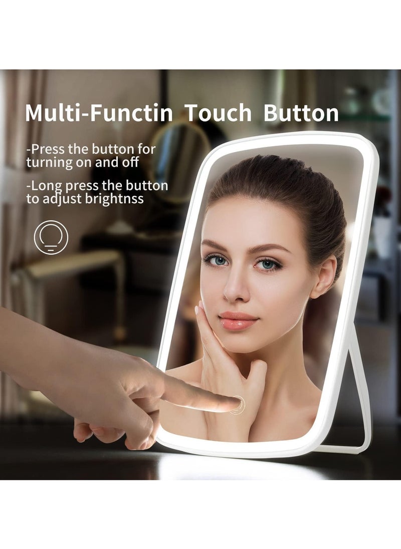 Makeup Mirror Touch Screen 3 Color Lighting Modes, Portable Makeup Mirrors LED Brightness Adjustable Mirror USB Rechargeable Cosmetic Mirror