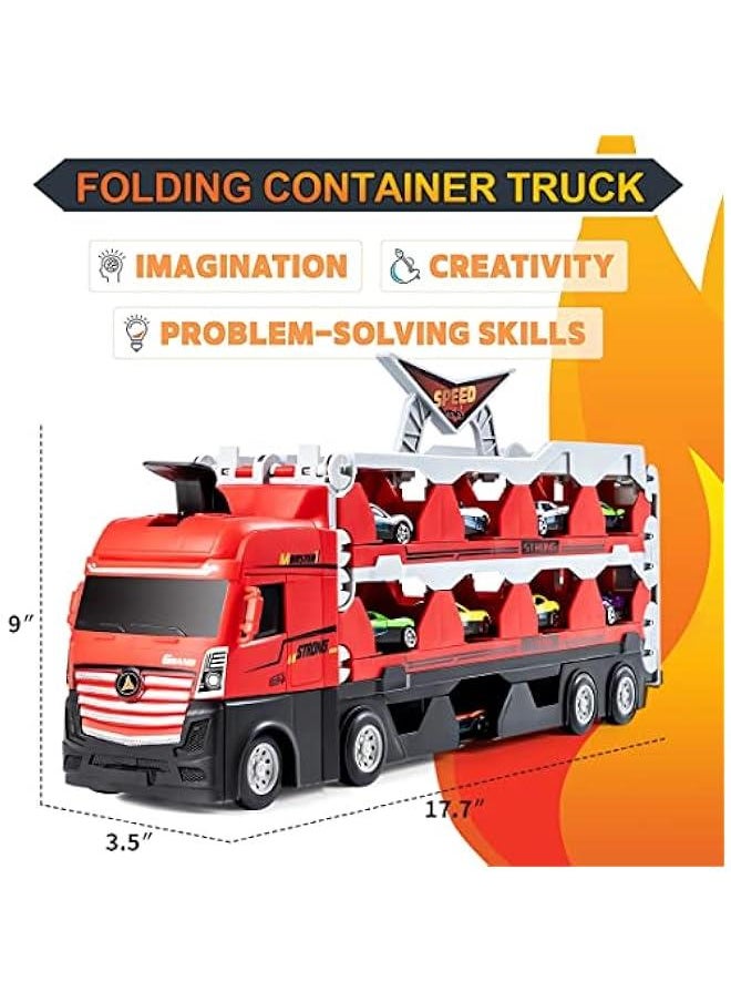 Kids Car Transporter Truck Toy Set, Mega Hauler Carrier Trucks with 201cm Ejection Race Track and 16PCS Metal Racing Cars for 4 5 6 7 8 Years Old Kids Boys Gift