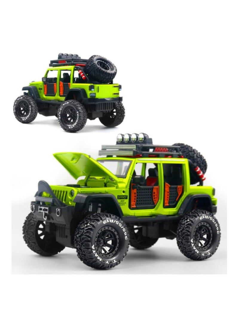 1:24 Scale Diecast Jeep Wrangler Off-Road Kings | Green Jeep Model for Collectors & Kids | Realistic Details & Durable Build