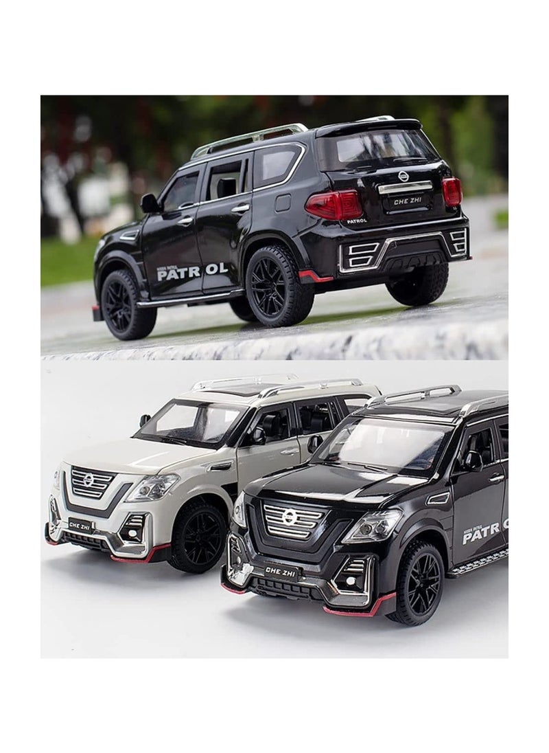 1:24 Diecast Model Alloy Nissan Patrol Metal Pull Back Car with Sound Light, 6 Openable Doors Toy Vehicles for Kids Gift (WHITE)