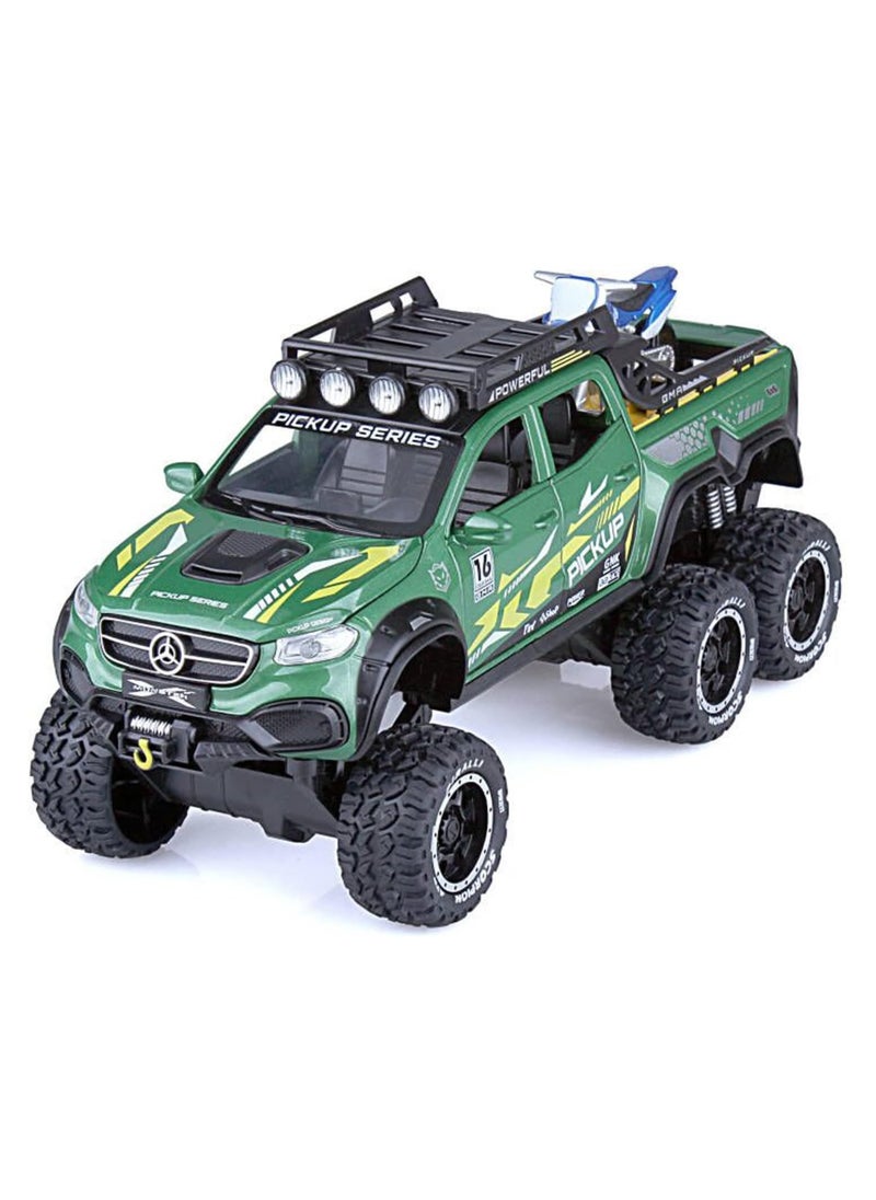 1/24 metal pickup toy truck,car for boys over 3 years old toys,six wheel alloy die casting pull back car toy (Green)