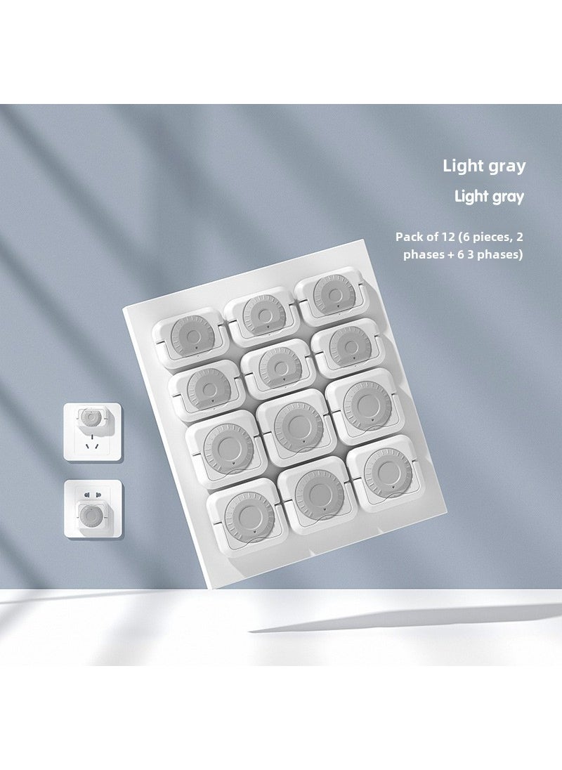 Childproof Outlet Covers Safety Plugs Moonshadow Gray 12 (6 two-phase +6 three-phase)