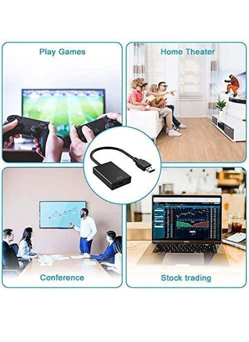 USB to HDMI Adapter 3.0/2.0 To HDMI 1080P Video Graphics Cable Converter With Audio For PC Laptop Projector HDTV Compatible with Windows XP 7/8/8.1/10