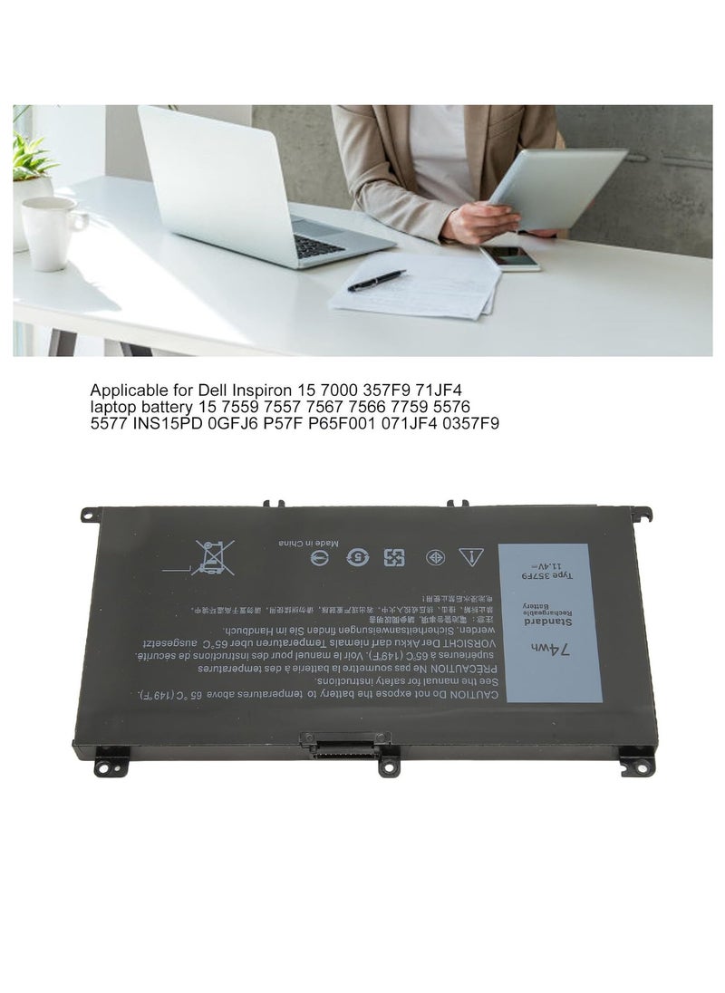 357F9 Laptop Battery Replacement Compatible for, Dell 15 7559 7557 5576 5577 7566 7567 7759 INS15PD NS15PD Series 357F9, 0GFJ6, 71JF4, 0357F9, 00GFJ6, 071JF4, P57F, P57F003, P65F, 11.1V 74Wh